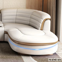 Luxury L-Shaped Genuine Leather Sectional Sofa Sets with USB, Bluetooth Speaker - MANBAS Living Room Italian Leather Couches
