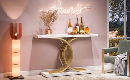 Tribesigns Gold Entryway Table, Modern 39-Inch Console Faux Marble Narrow Wood Sofa with Geometric Metal Legs