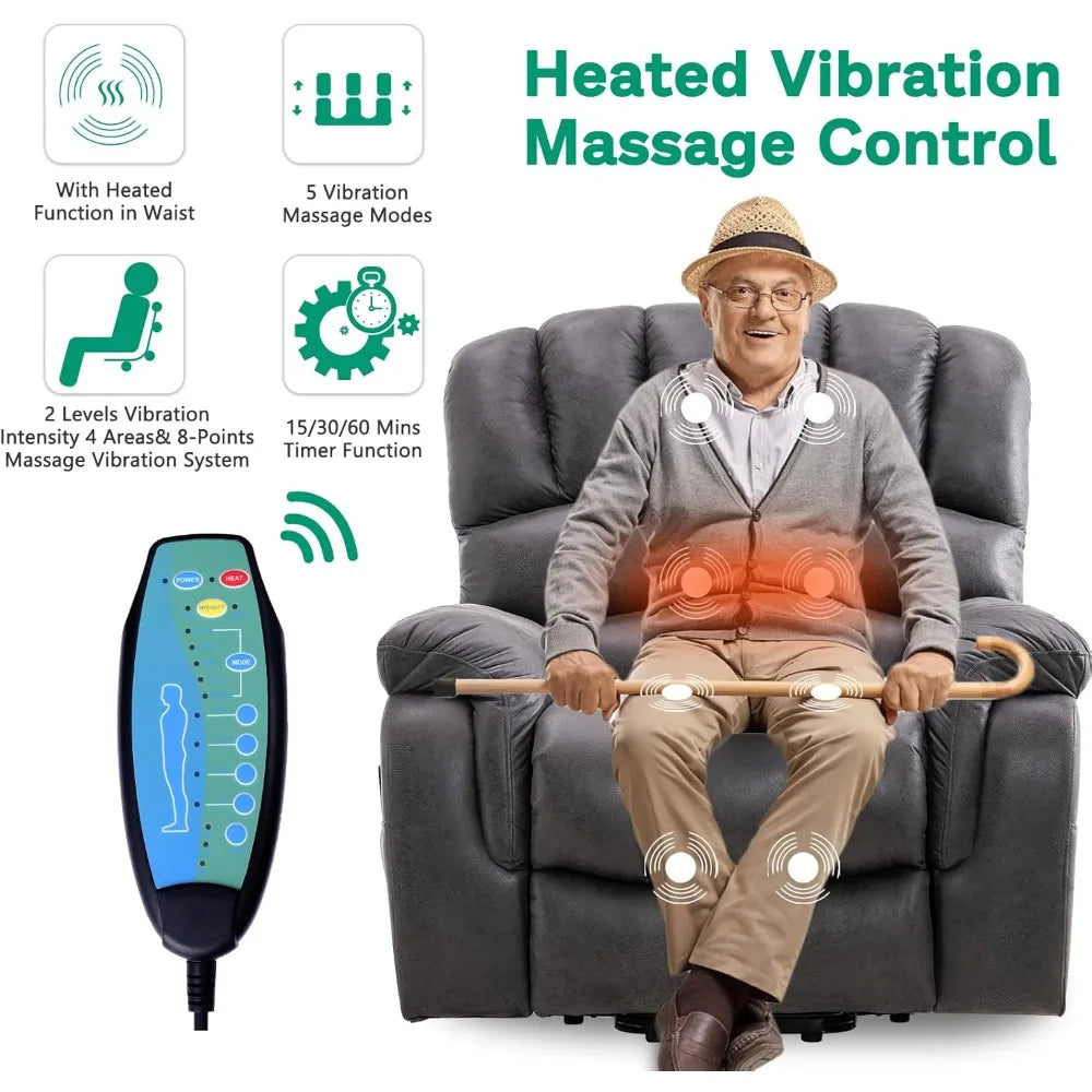 Large Dual OKIN Motor Lay Flat Sleeper Lift Recliner Chair with Heat & Massage for Elderly, Infinite Position Electric Power
