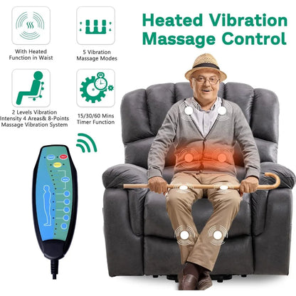 Large Dual OKIN Motor Lay Flat Sleeper Lift Recliner Chair with Heat & Massage for Elderly, Infinite Position Electric Power