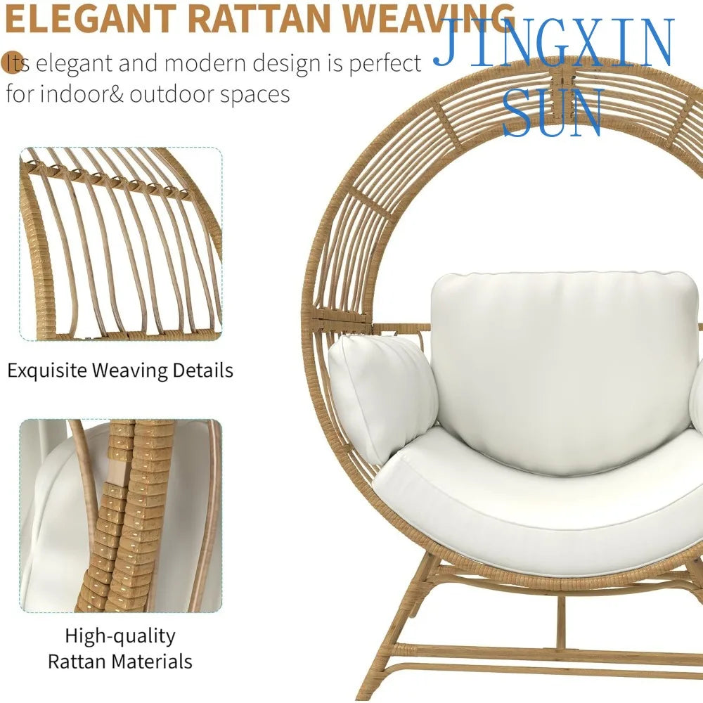 Egg Chair Outdoor Indoor, Oversized Rattan Chair with Thicken Cushion, 510LBS Capacity Wicker Patio Lounge Chair, Basket Chair f