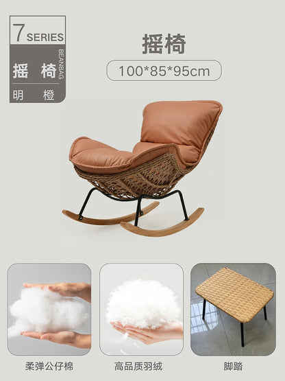 Woven Rattan Rocking Chair for Balcony Lazy Sofa with Comfortable Cushion Leisure Swivel Chairs for Living Room Lobster Chairs