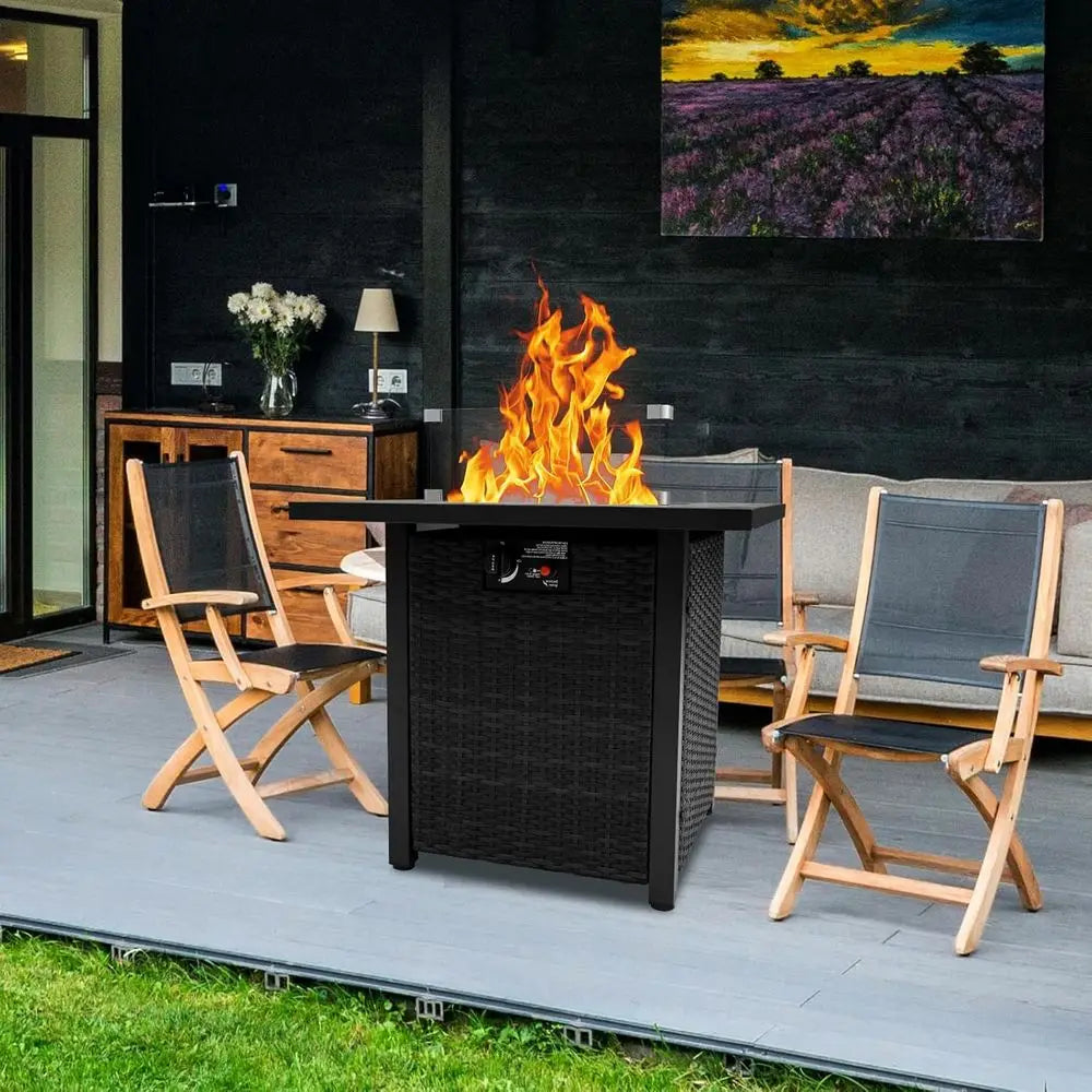Outdoor Wicker Patio Furniture Set, Rattan Sectional Sofa with Cushions and Fire Pit Table