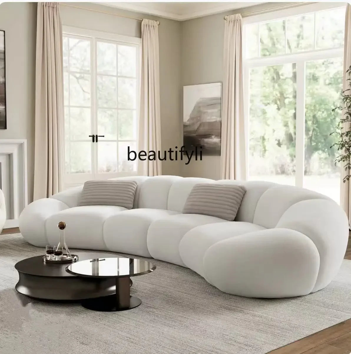 French cream wind curved sofa Italian minimalist leisure living room fabric light luxury sofa02A