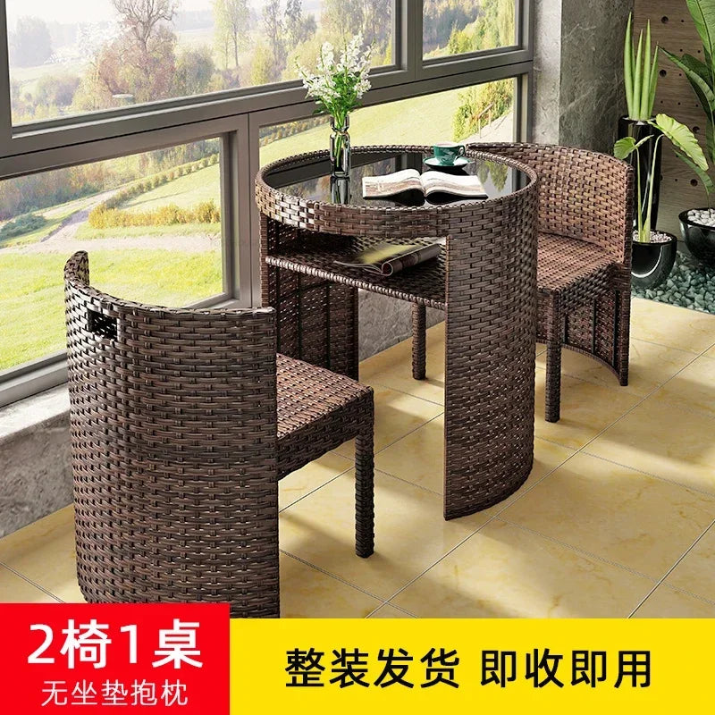 Rattan Garden Furniture Sets Balcony Home Table Chairs Storage Leisure Table and Chair Three-piece Set Outdoor Patio Combination