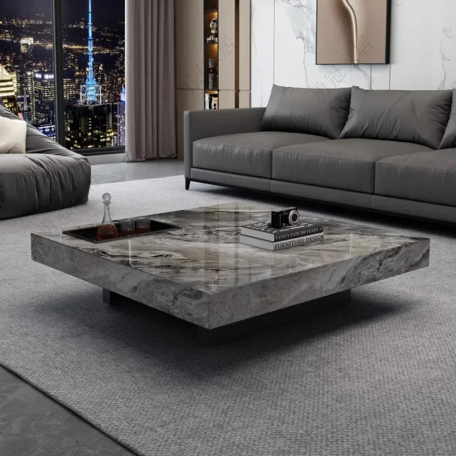 Marble Top Coffee Table Living Room Luxury Stone Rectangular Coffee Table Modern Topper Italian Table Home Furniture