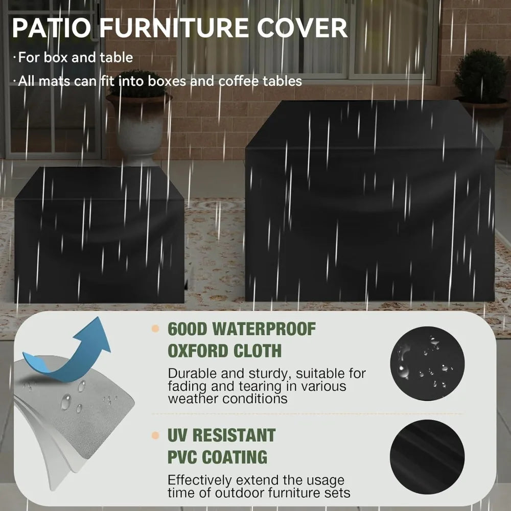 8 Piece Patio Furniture Set, Wicker Outdoor Furniture Set with Storage Box and Glass Top Table, Patio Sectional Set with Thicke