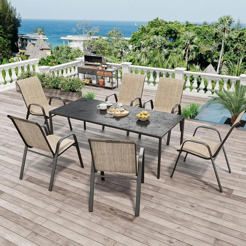 Patio Chairs Set of 4, Stackable Outdoor Dining Chairs for All Weather Textilene Fabric & Metal Frame, Outdoor Chairs Set for Ba