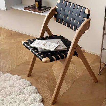MOMO Retro Solid Wood Dining Chairs Home Living Rooms Saddle Leather Folding Chairs Dining Chairs Wabi Sabi Style Backrest Chair