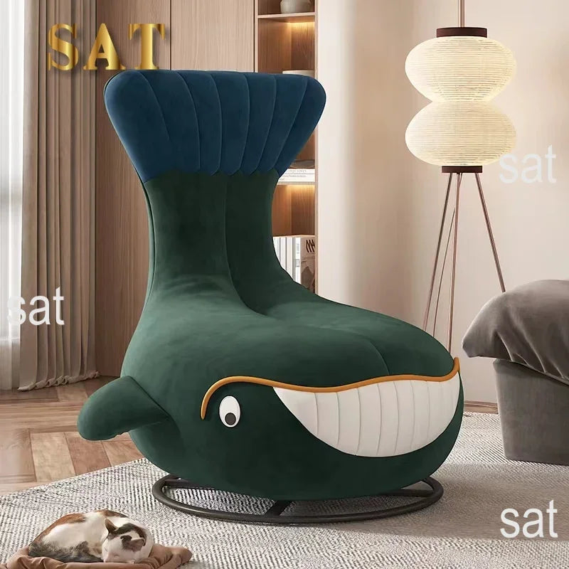 #Shark Model Living Room Sofa Chair Fabric Upholstered Velvet Children's Swivel Lounge Chair