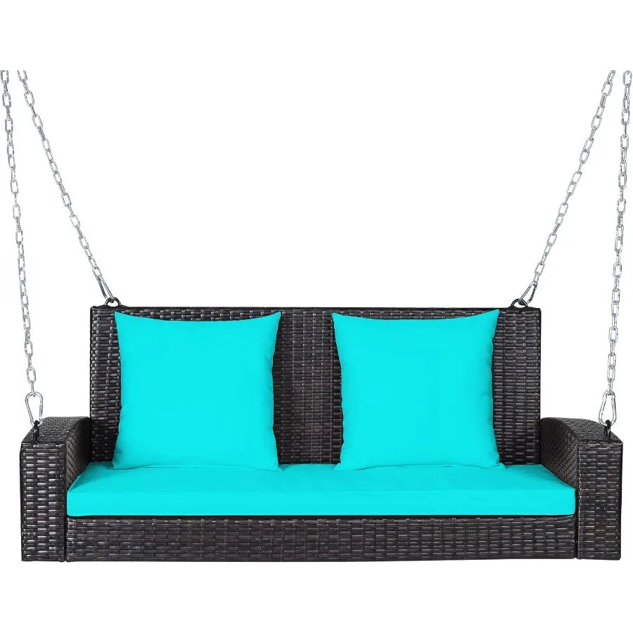 #For Heavy Duty 800 LBS Wicker Hanging Porch Swing with Cushions & Chains,  Outdoor Rattan Swing Bench for Garden, Yard&
