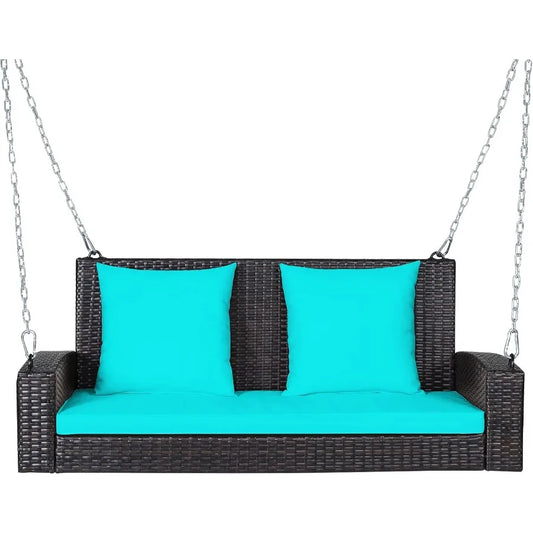 #For Heavy Duty 800 LBS Wicker Hanging Porch Swing with Cushions & Chains,  Outdoor Rattan Swing Bench for Garden, Yard&