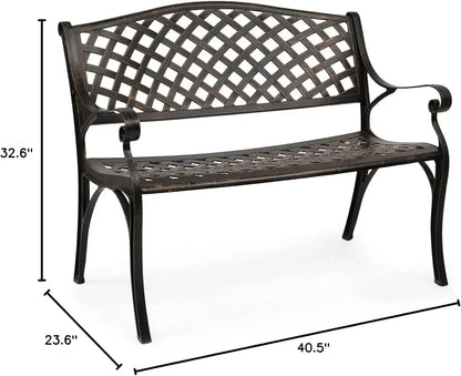 40.5" Outdoor Bench Patio Garden Bench, Anti- Rust Cast Aluminum Patio Bench Front Porch Bench