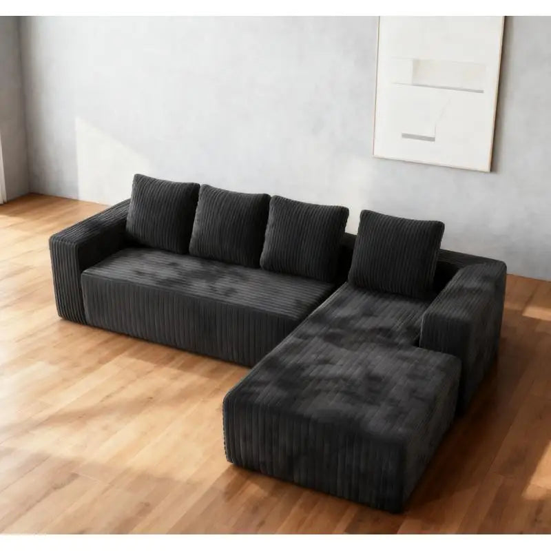 Modular Sectional Sofa with Deep Seat, Modern L-Shape Couch, Upholstered Sofa for Living Room and Bedroom, Black with Right