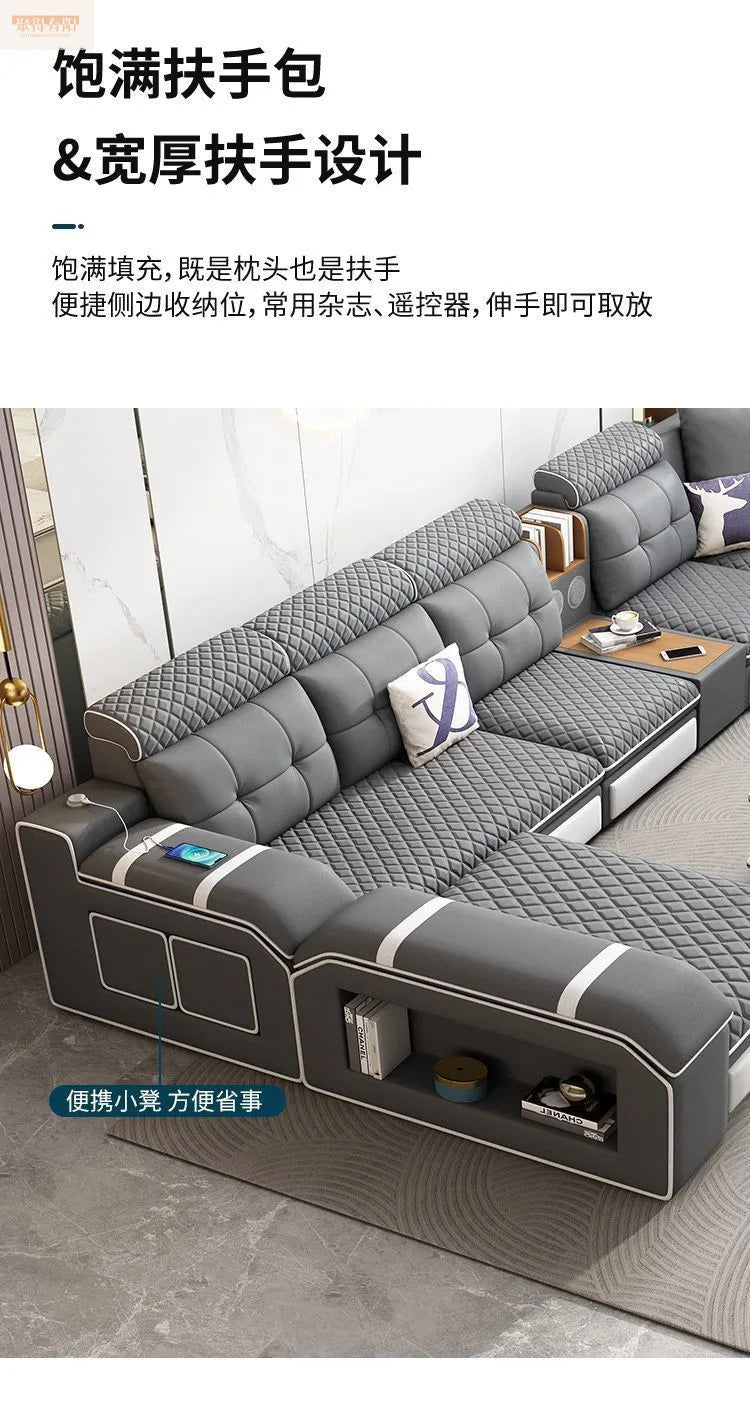 Modern leave-in multi-functional sofa, simple size, detachable and washable fabric sofa combination U-shaped sofa living room