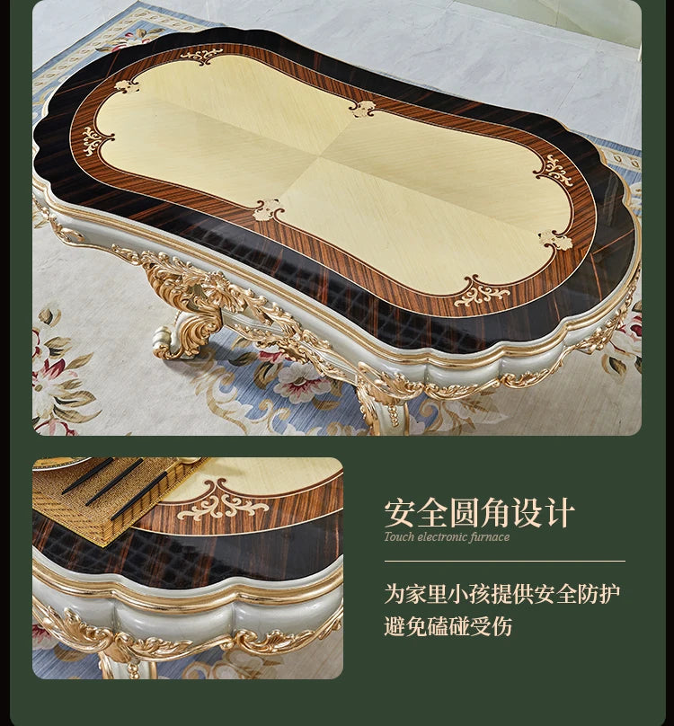 European all solid wood dining table rectangular villa dining table and chair combination champagne color