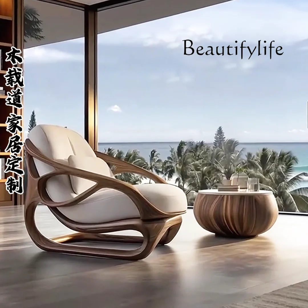 North American black walnut solid wood sofa modern simple living room single sofa home new Chinese style