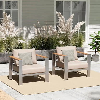 Aluminum Outdoor Patio Furniture Armchair, All-Weather Outdoor Patio Sofa with Washable Thick Cushion, Patio Sofa Couch Set of 2