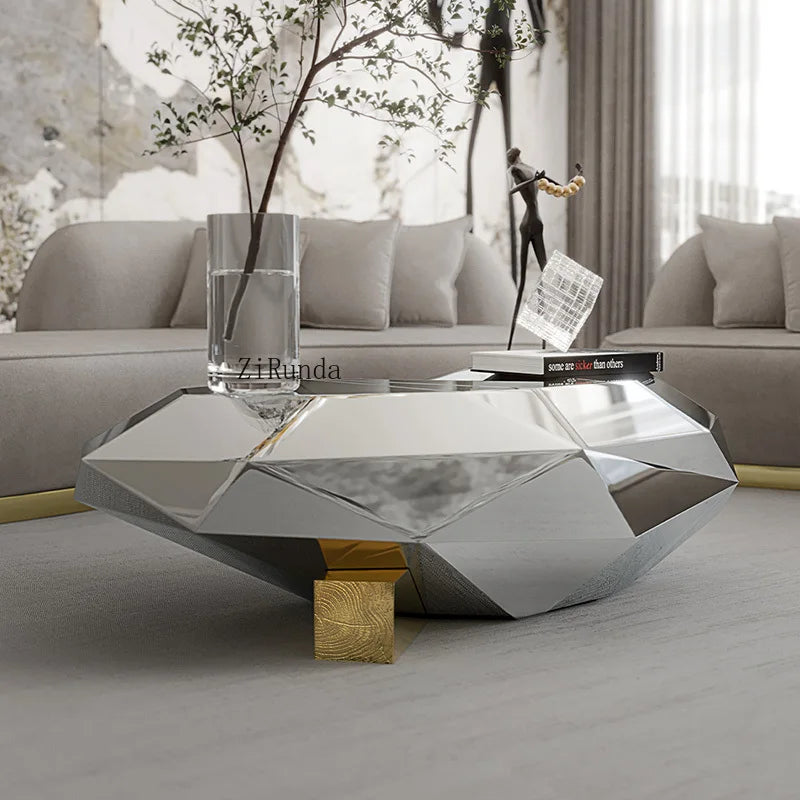 High-end art diamond-shaped coffee table post-modern stainless steel luxury living room furniture