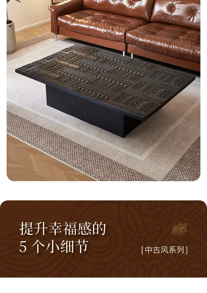 Retro coffee table light luxury high-end sense solid wood carving flower home living room minimalist 1.6 meters high-end