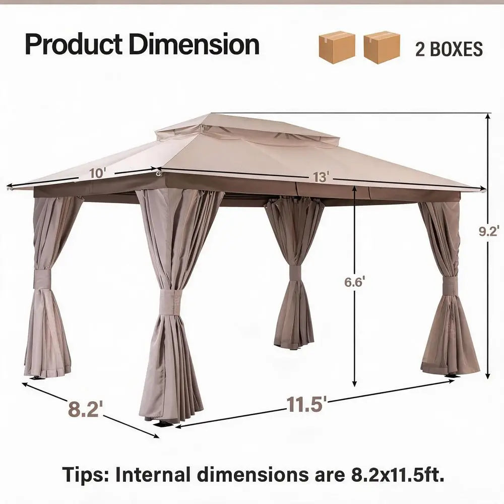 Gazebo 10x13ft, Heavy Duty Patio Gazebo with Expansion Bolts, Party Canopy Tent with Double Roofs, Mosquito Nettings and Privac