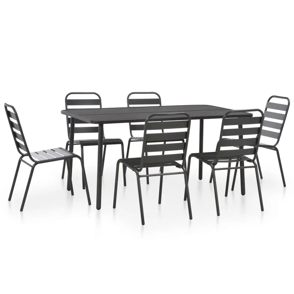 Dark Gray 7-Piece Steel Patio Dining Set Durable Outdoor Furniture