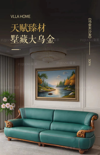 New Chinese-style thick leather sofa with solid wood 123 living room combination large apartment villa furniture  FT