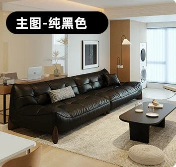 Extreme leather sofa Italian minimalist first layer cowhide living room simple medium and ancient style retro small apartment