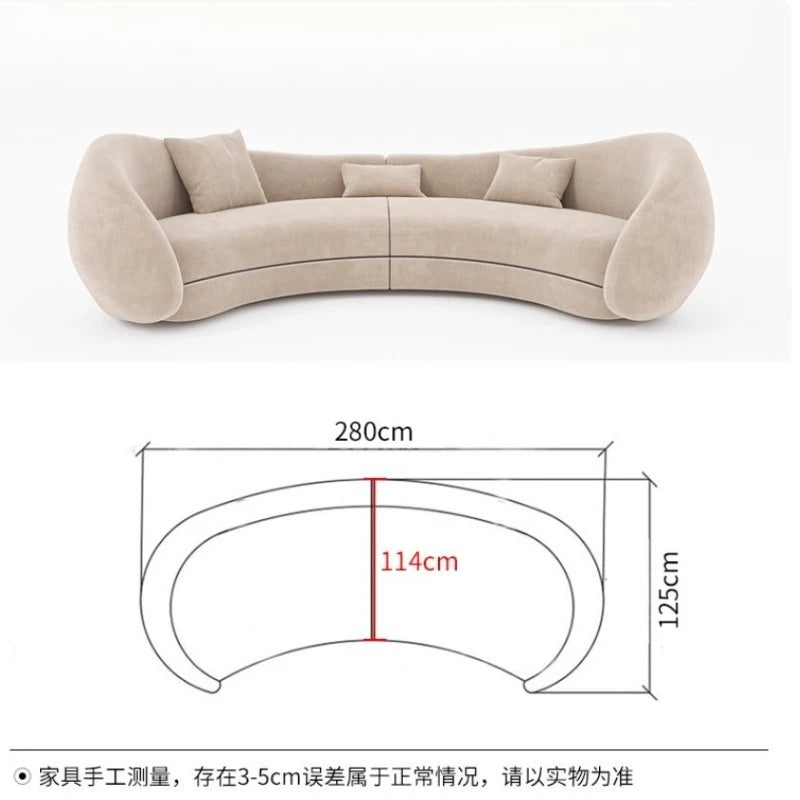 Retro old money wind curved design special-shaped large flat-layer fabric sofa lamb wool semi-circular moon sofa