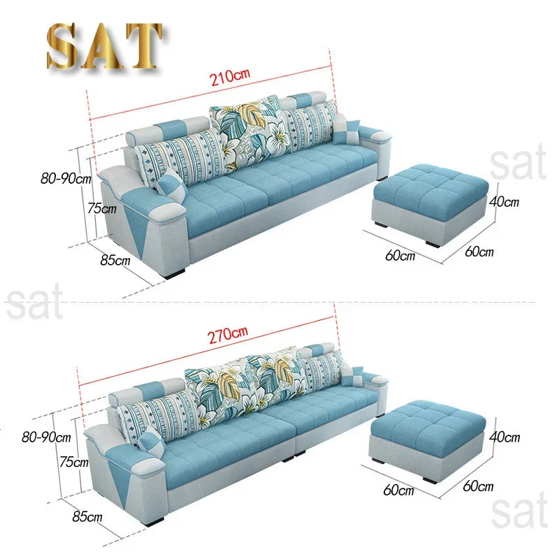 small apartment simple modern living room removable and washable corner three seat fabric sofa