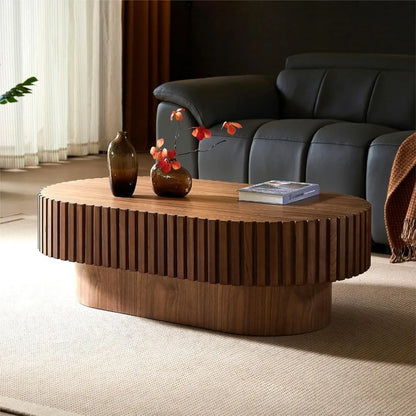 Modern Drum Style Wooden Coffee Table, 43.7" Diameter, for Living Room and Tea Time