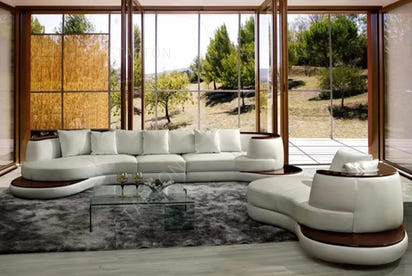 Modern Drawing Room Furniture High Quality Wooden Frame Leather Sectional Sofa Curved Couch Set