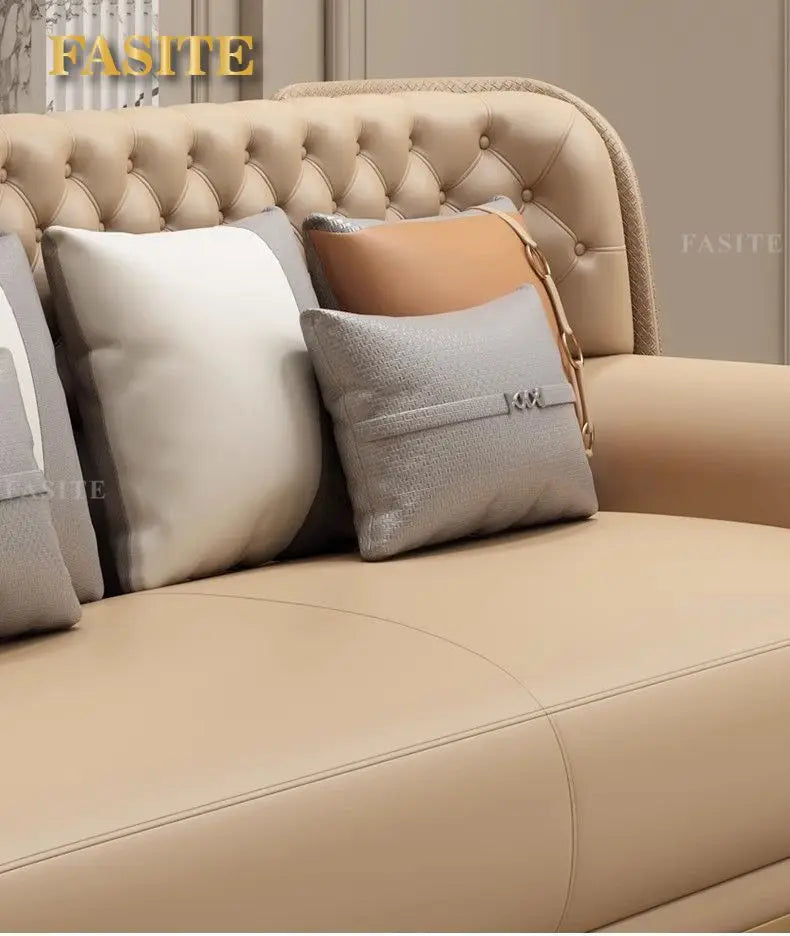 Italian light luxury leather sofa modern high-end straight row villa large flat floor