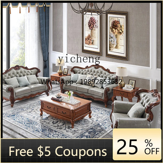 solid wood sofa simple European living room retro combination light luxury neoclassical sofa small apartment