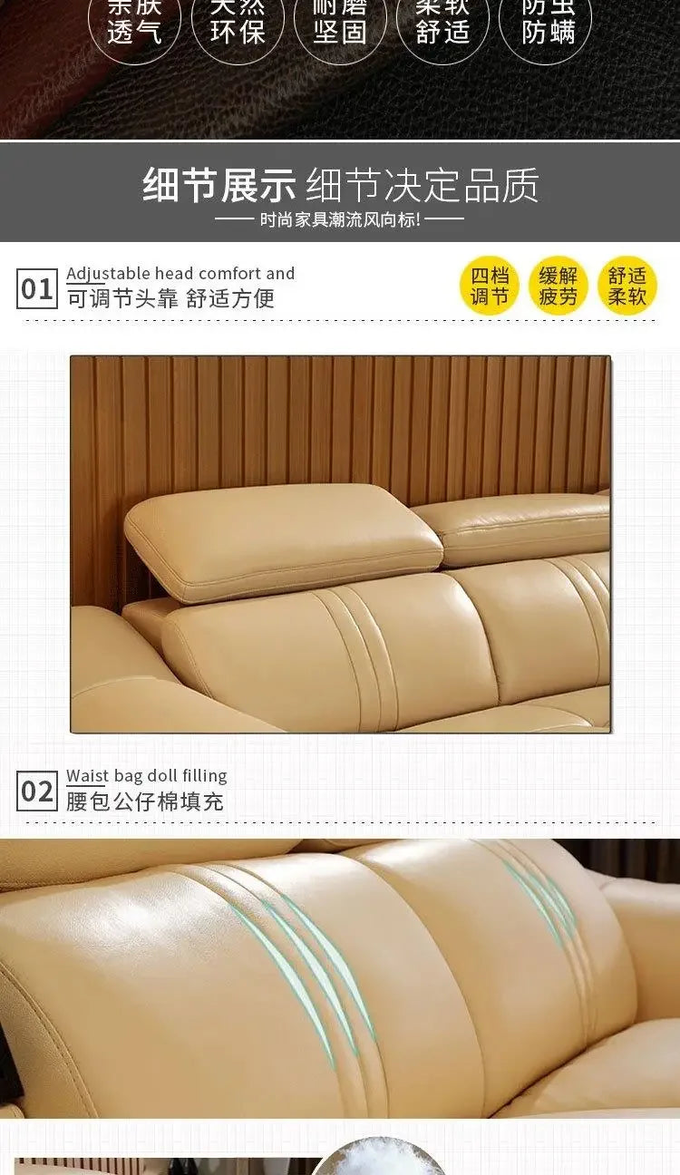 Leather combination living room modern simple leather art large and small apartment corner first layer cowhide sofa