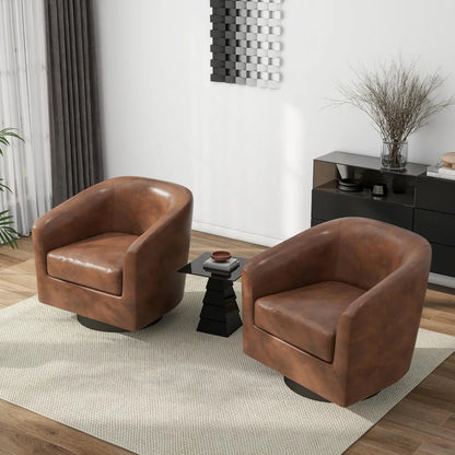 Faux Leather Swivel Barrel Accent Chairs, 360° Swivel Round Single Sofa Chair, Comfy Upholstered Club Armchair for Liv