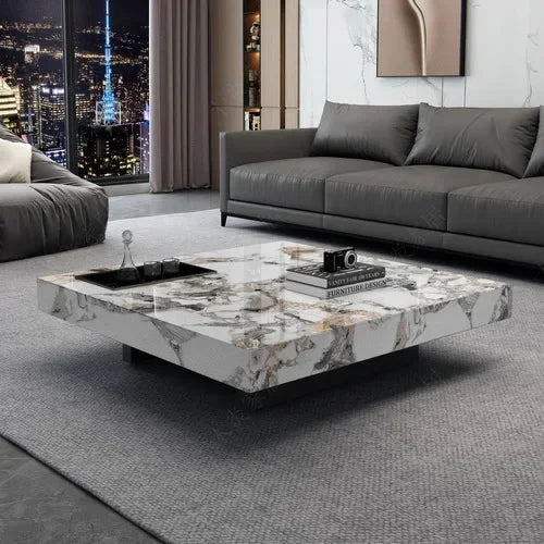 Marble Top Coffee Table Living Room Luxury Stone Rectangular Coffee Table Modern Topper Italian Table Home Furniture