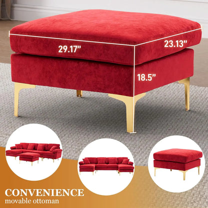 U-Shaped Sectional Sofa 114" Convertible L-Shape Chaise Ottoman Modular 4-Seat Sleeper Velvet Living Office Customized