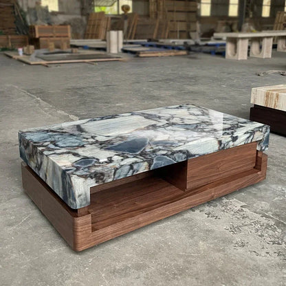 a163  Bulgari black marble luxury stone coffee table living room new walnut light luxury high sense