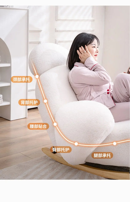 A  New Arrivals White Rocking Chair Living Room Adult Recliner Home Lounge Sofa Chair Lambswool Rocking Chair