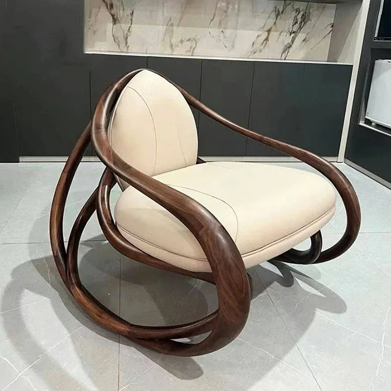 Italian single sofa rocking chair Internet celebrity creative balcony recliner high-end living room designer walnut lounge