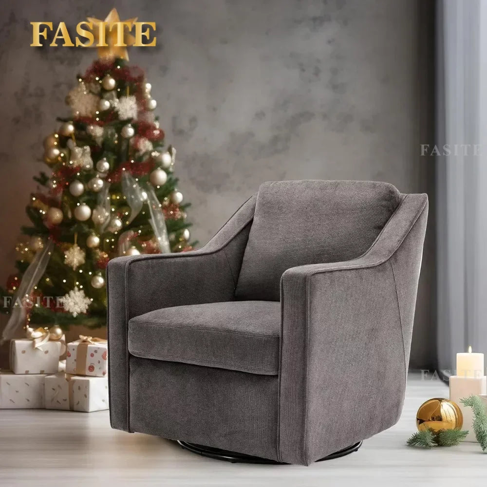 Premium Living Chair Fabric Leisure Armchair With Innerspring Seat Cushion Lumbar Pillow Metal Base Swivel Accent Chair