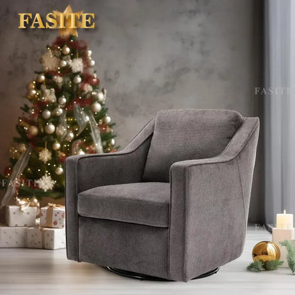 Premium Living Chair Fabric Leisure Armchair With Innerspring Seat Cushion Lumbar Pillow Metal Base Swivel Accent Chair