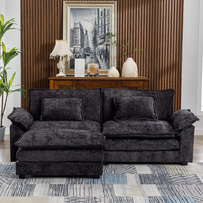 Convertible Sectional Sofa,  Chenille Fabric Double-Upholstered Comfy Sleeper Sofa