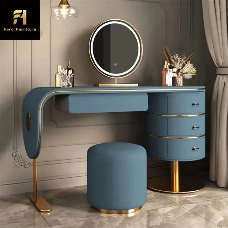Custom Light Luxury Bedroom Furniture High Quality Wooden Dressing Table Set Smart LED Makeup Mirror Vanity Table with Drawers