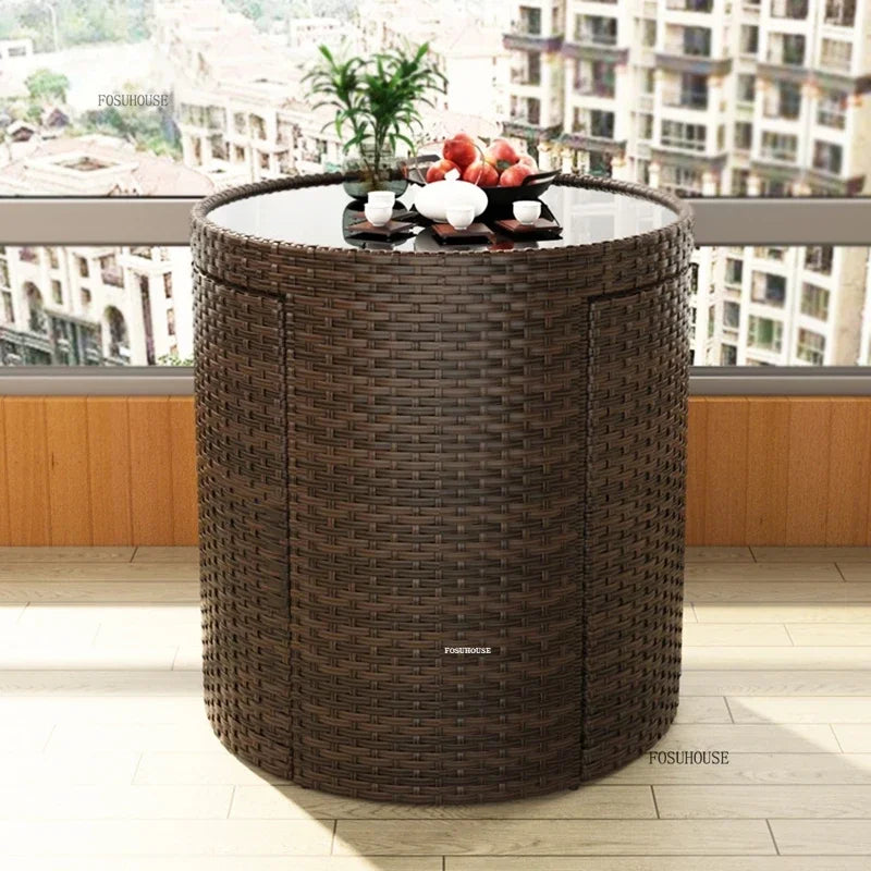 Rattan Garden Furniture Sets Balcony Home Table Chairs Storage Leisure Table and Chair Three-piece Set Outdoor Patio Combination