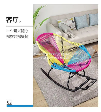 Outdoor courtyard rainbow rocking chair household balcony rattan chair casual nap rocking recliner bold thickened rattan art bed