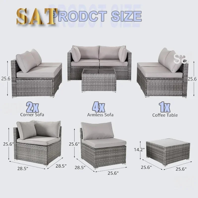 --Wicker Outdoor Sectional Sofa SetPE Rattan Patio Conversation Set WithCushions And Coffee Tablefor Outside,Garden,Poolside,Por