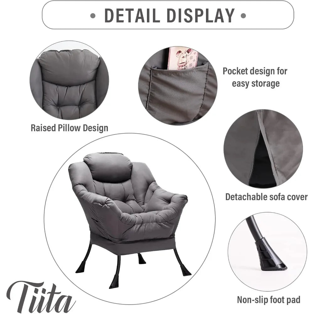 Contemporary Oversized Lounge Chair with Ottoman, Comfortable Reading Sofa with Footrest for Leisure