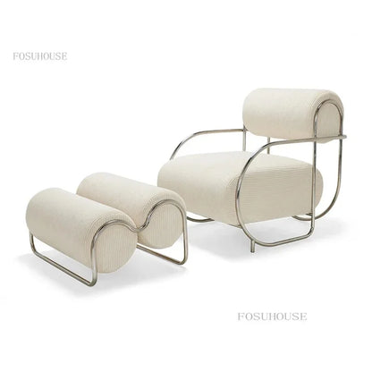 Minimalist Corduroy Living Room Chair - Single Sofa with Stainless Steel Design for Home and Balcony